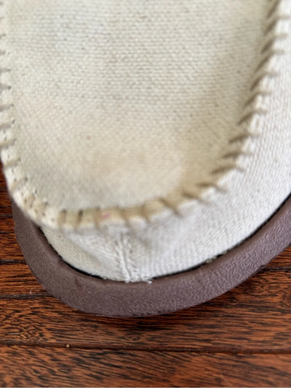 Sanuk Men’s Beige Canvas Slip-On Sandal with Brown Footbed